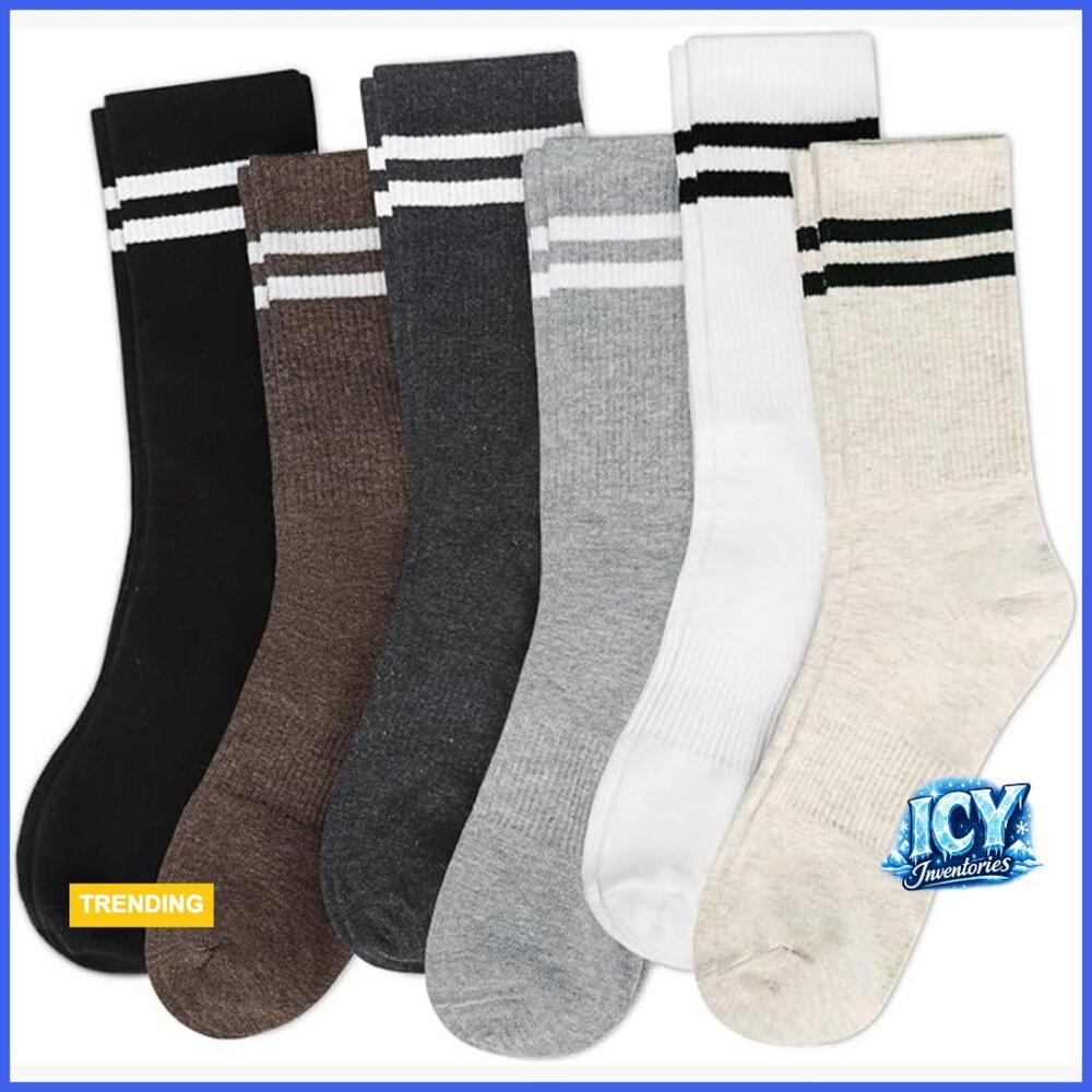 Striped Crew Socks for Women, Cotton Athletic Running Tube Calf Socks